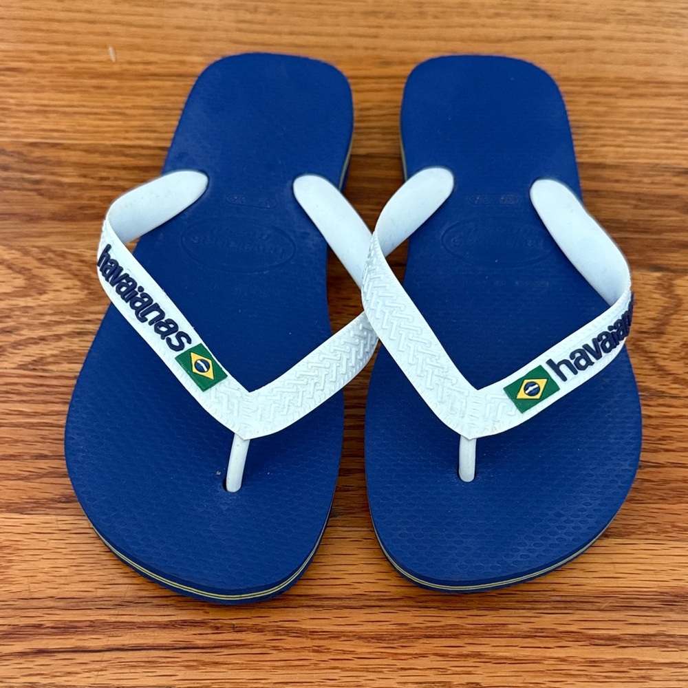 Havaianas Kids Navy Blue Flip Flops with White Straps